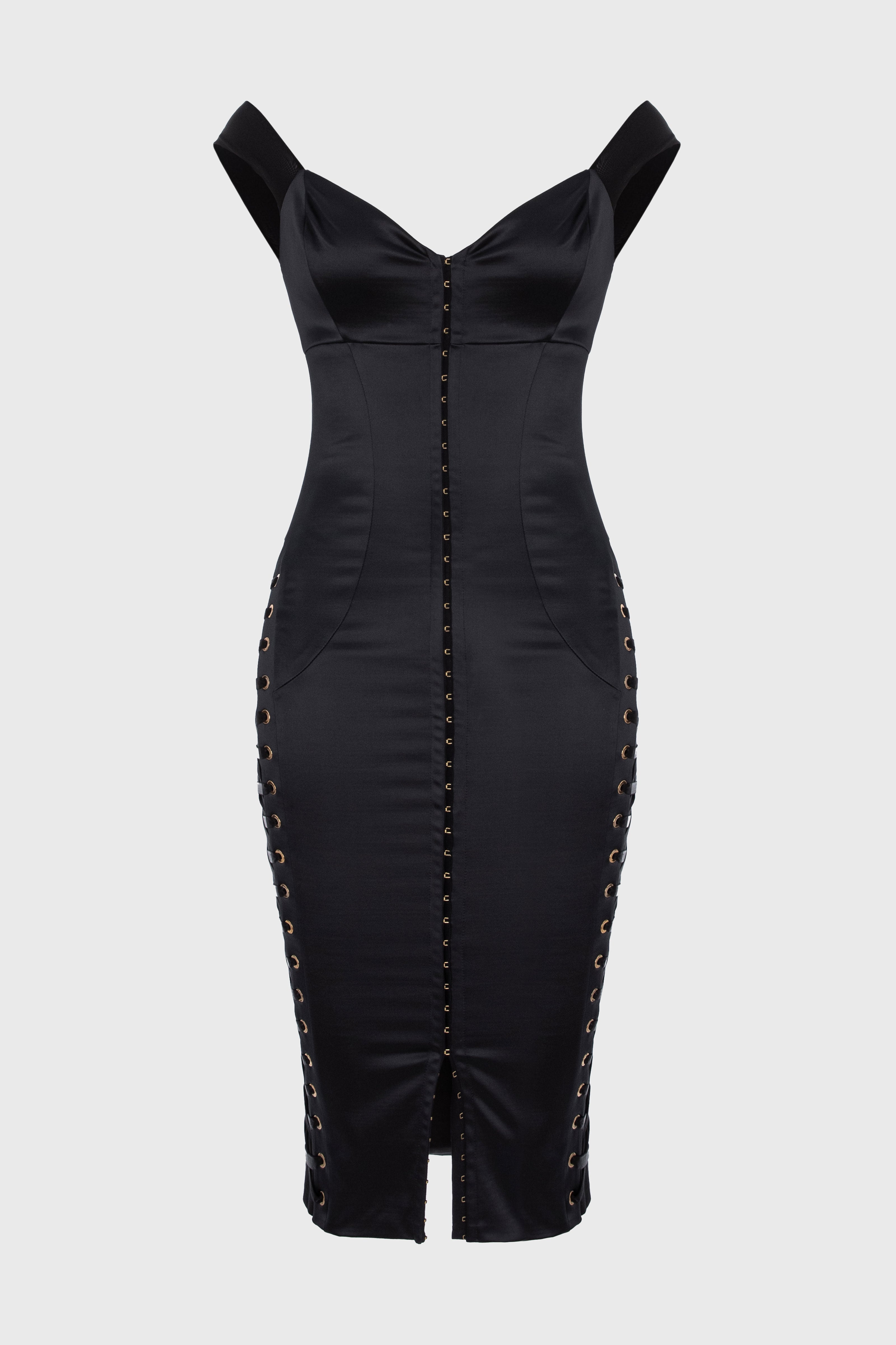 Rochie neagra din satin cu insiretare Blackcherry
