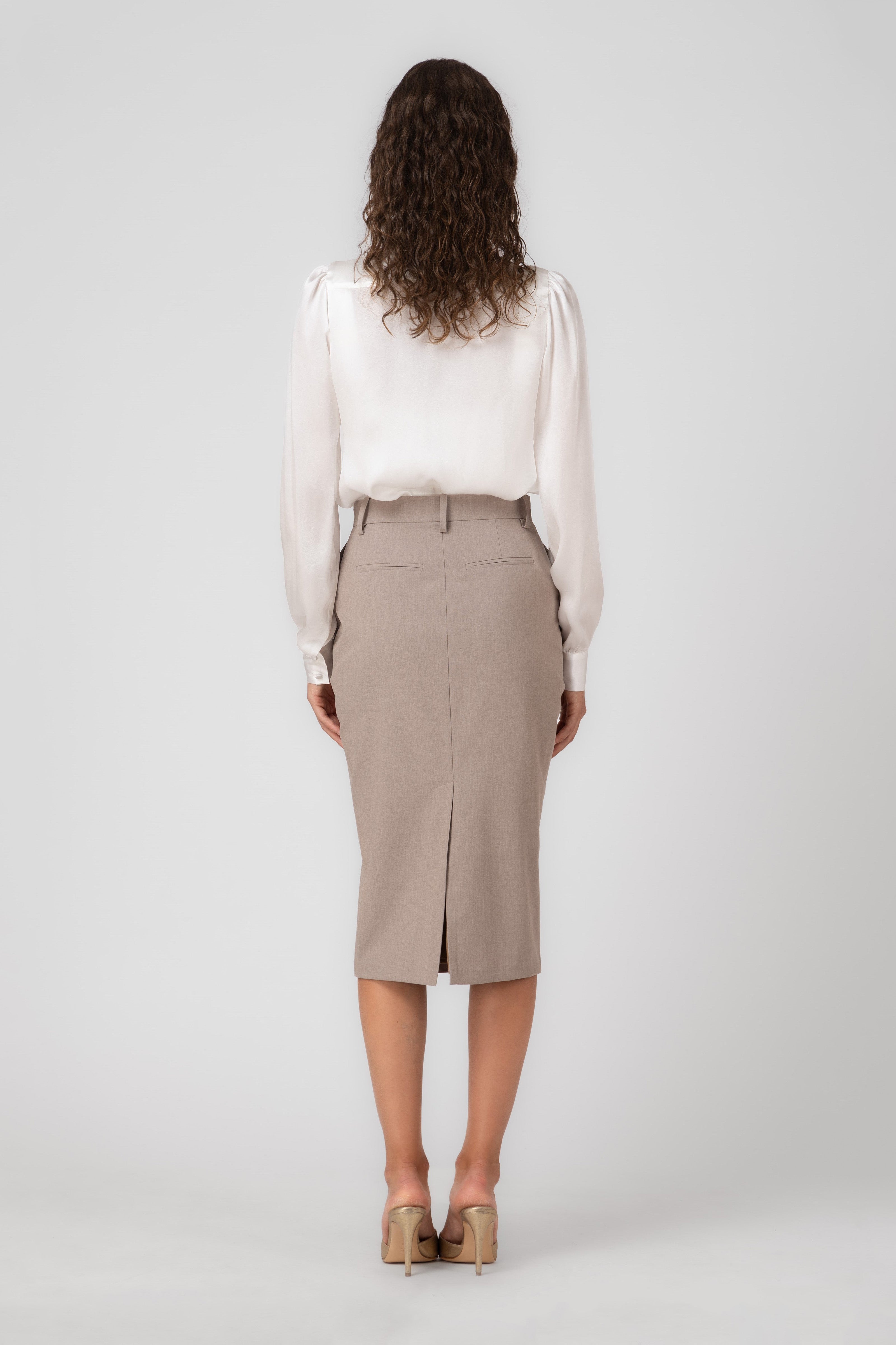 Fusta midi bej lana Formal