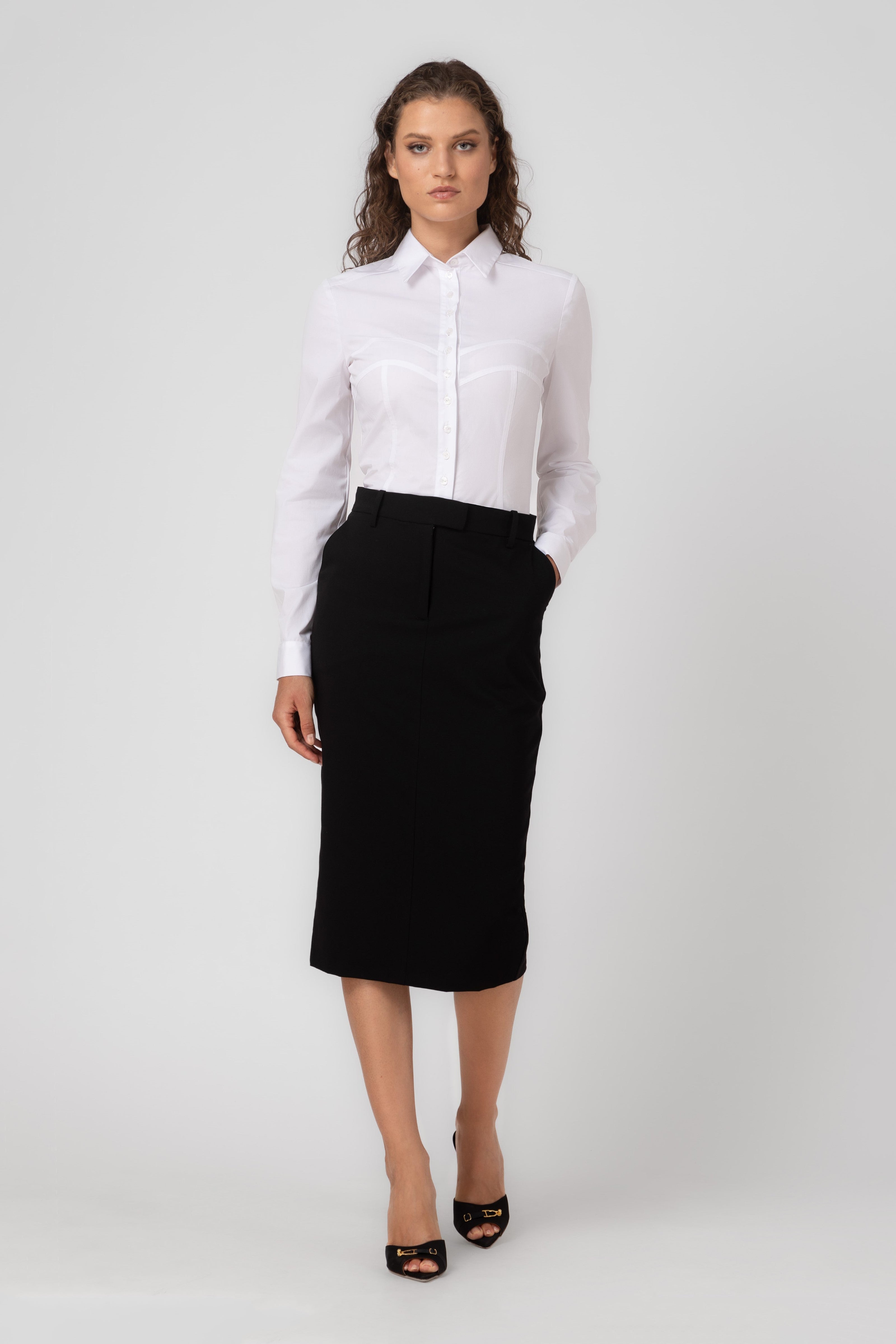 Fusta neagra midi clasica lana Formal