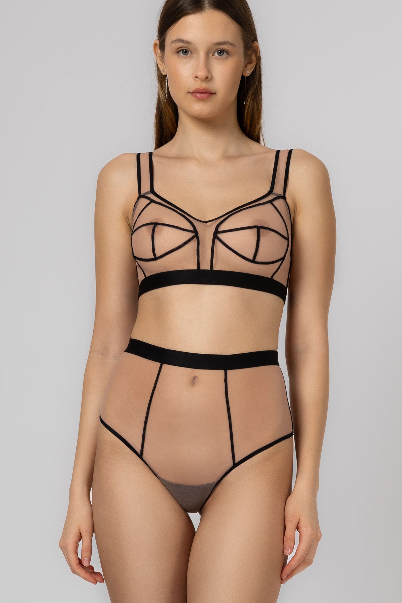Chilot nud contrast din tul elastic transparent Sculpt