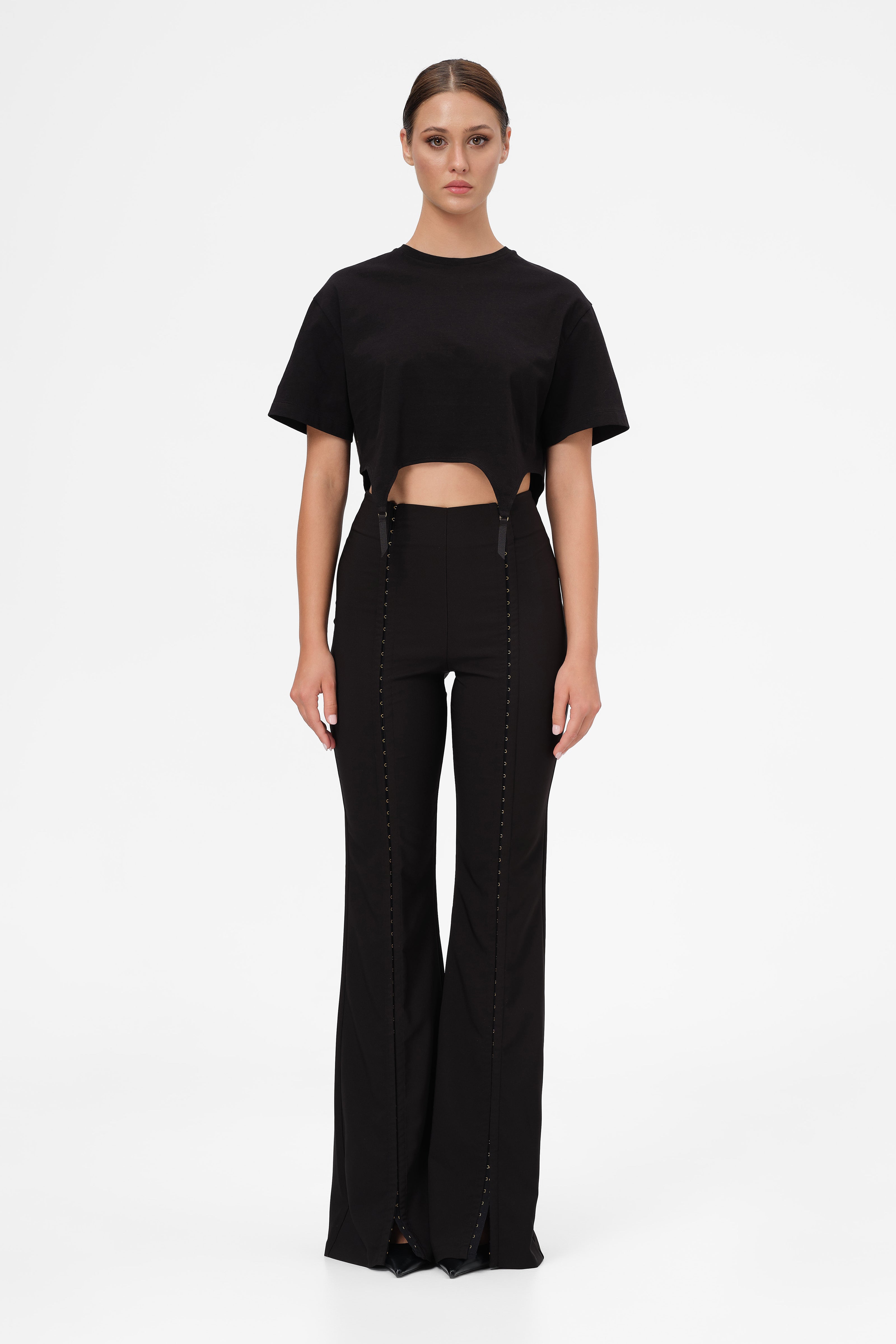 Garter Cropped T-Shirt Black