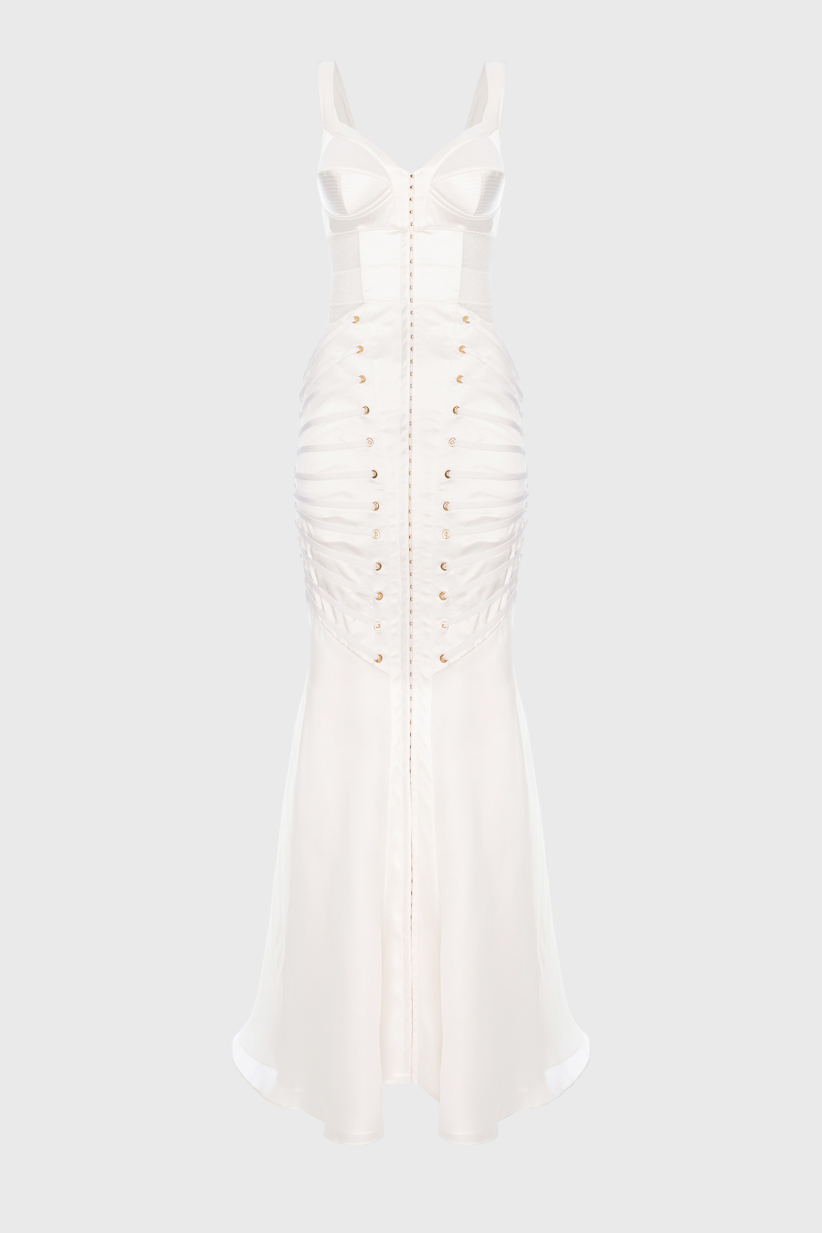 Rochie alba lunga din satin si dantela Zest