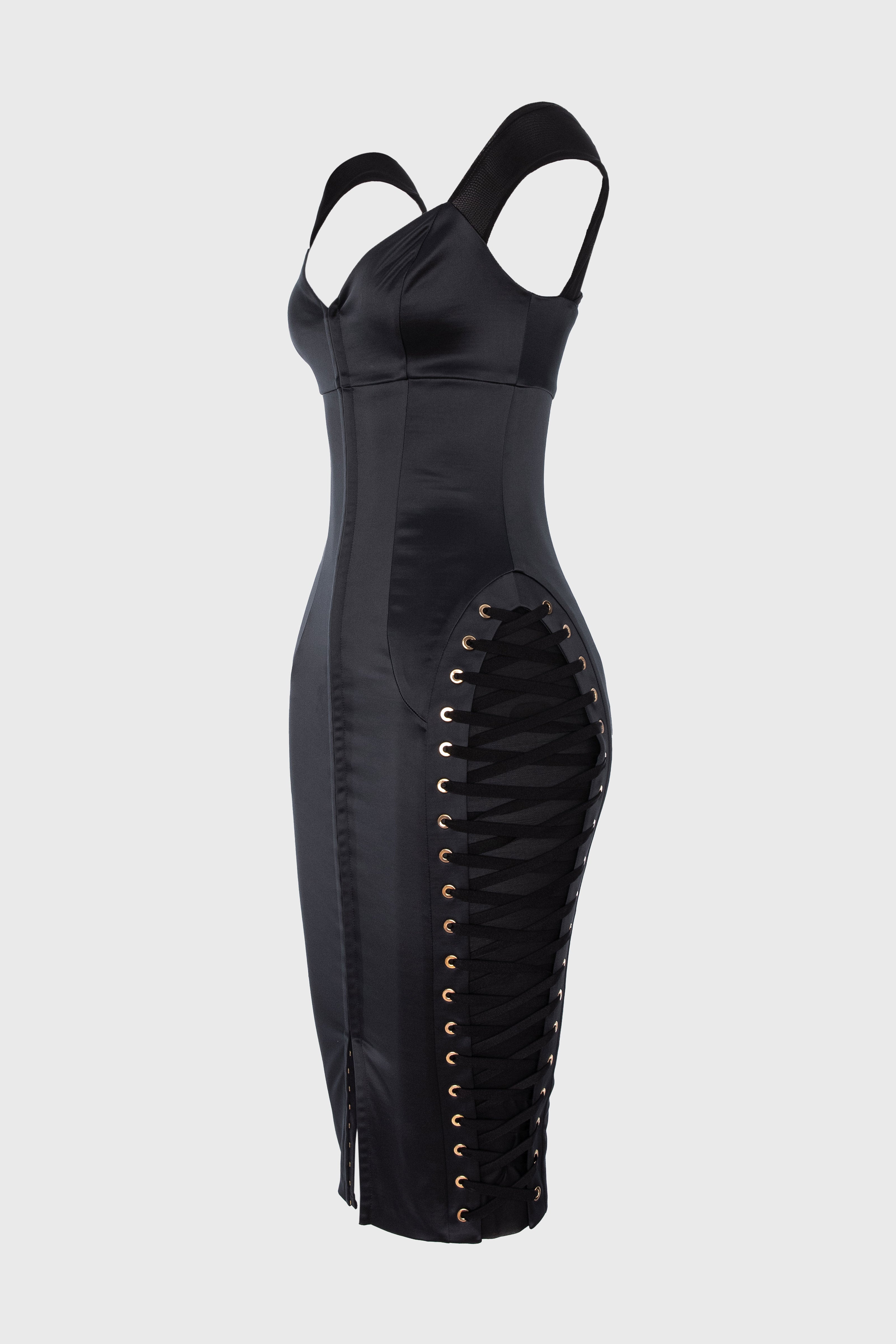Rochie neagra din satin cu insiretare Blackcherry