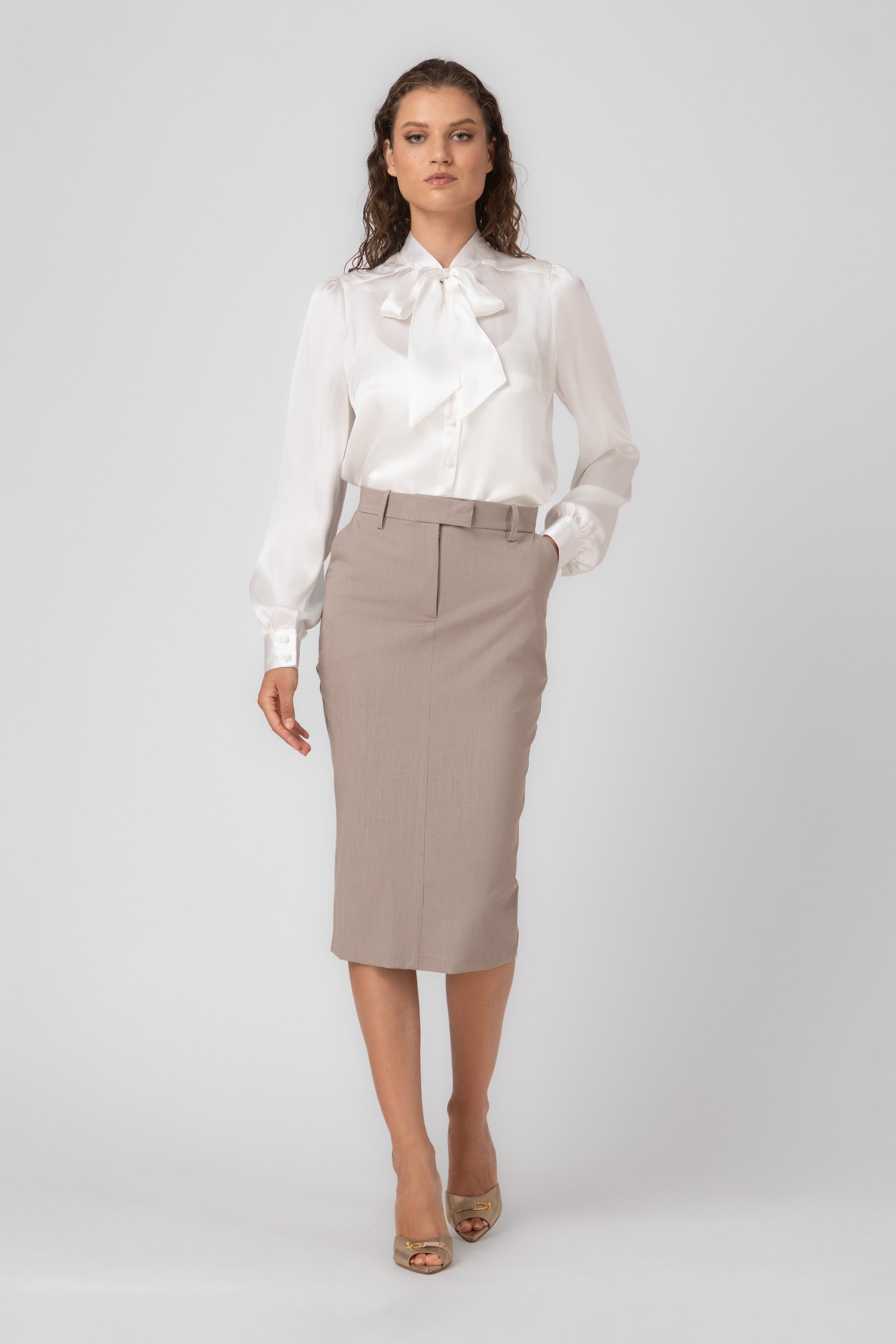 Fusta midi bej lana Formal