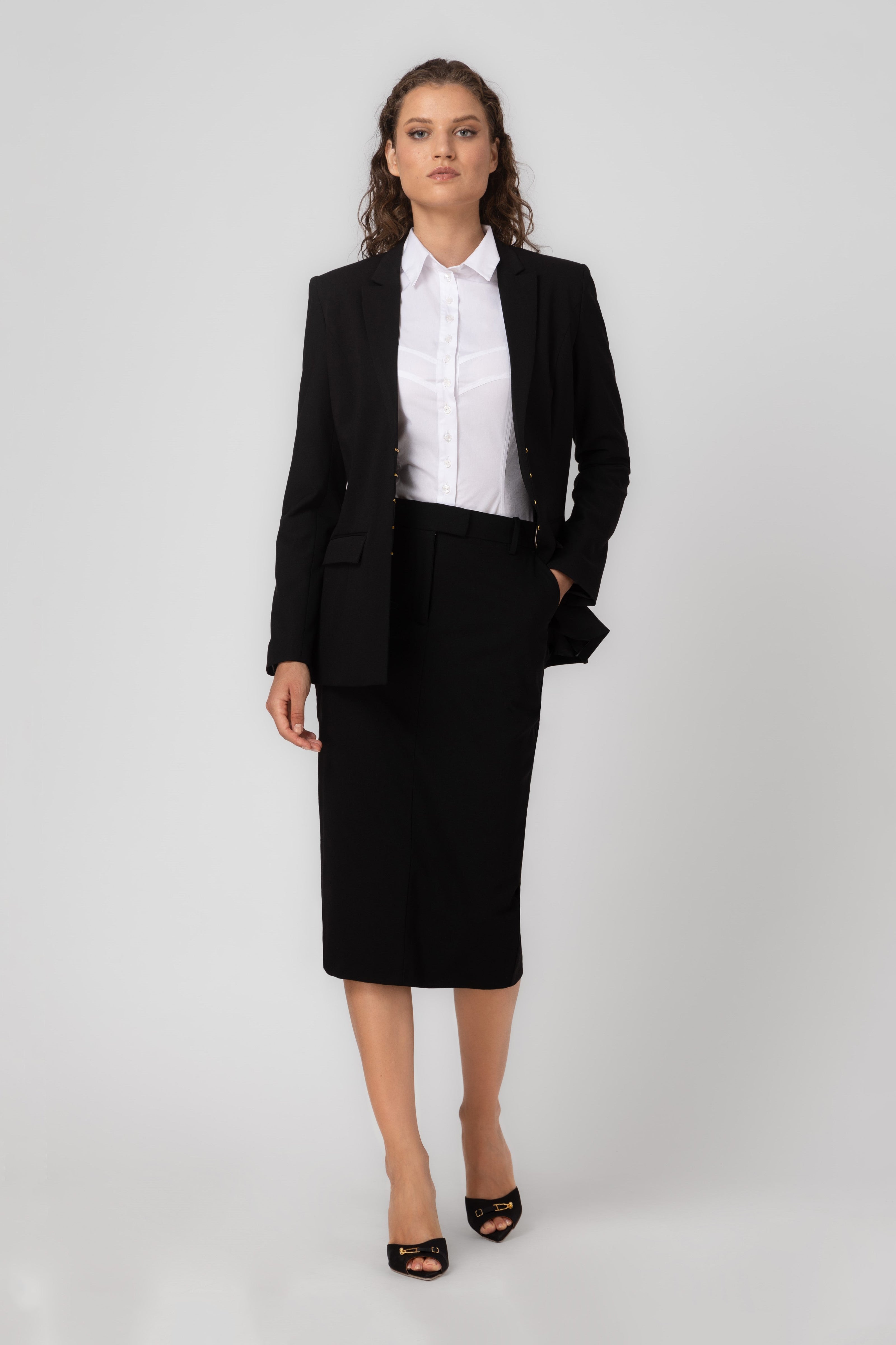 Fusta neagra midi clasica lana Formal