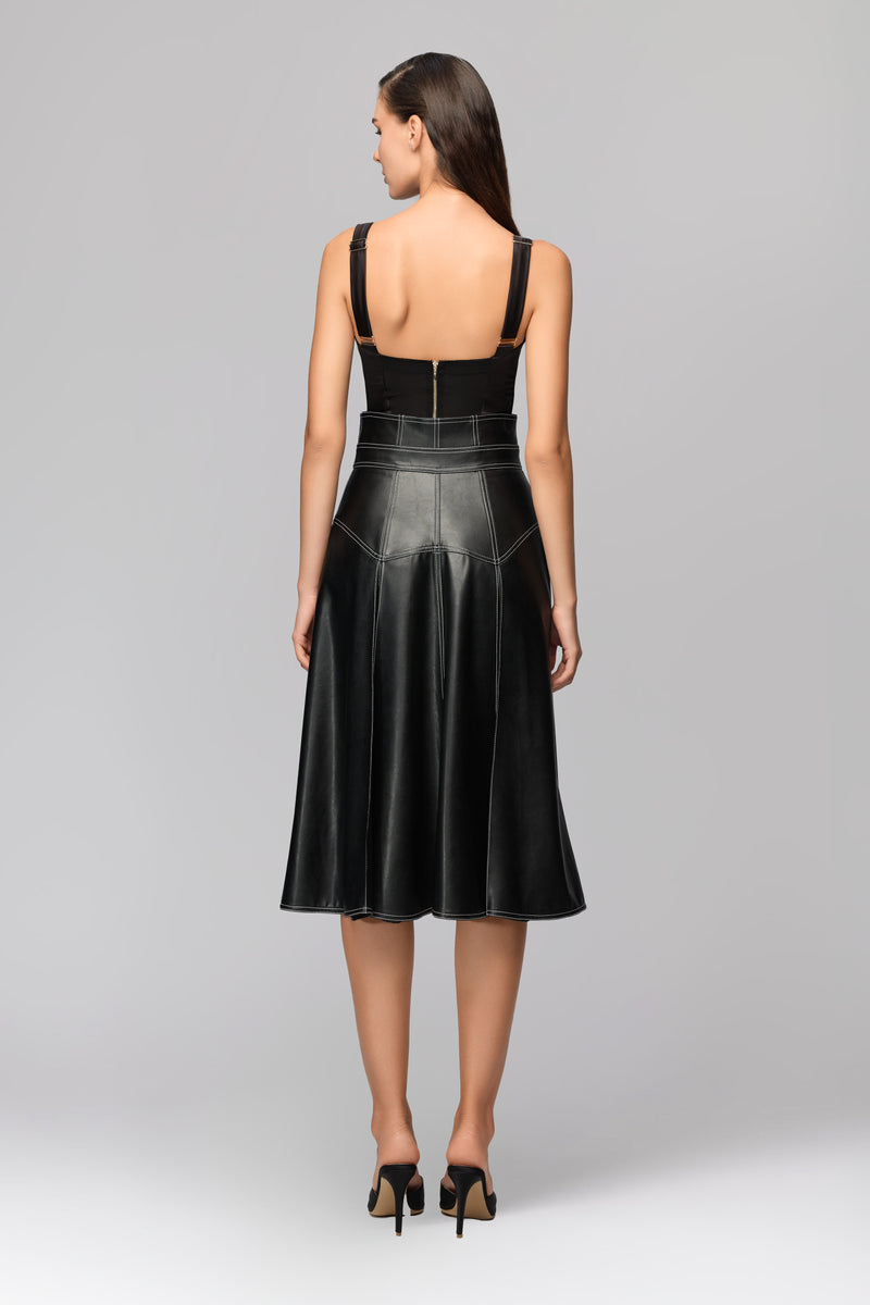 Underline Eco Leather Skirt Black
