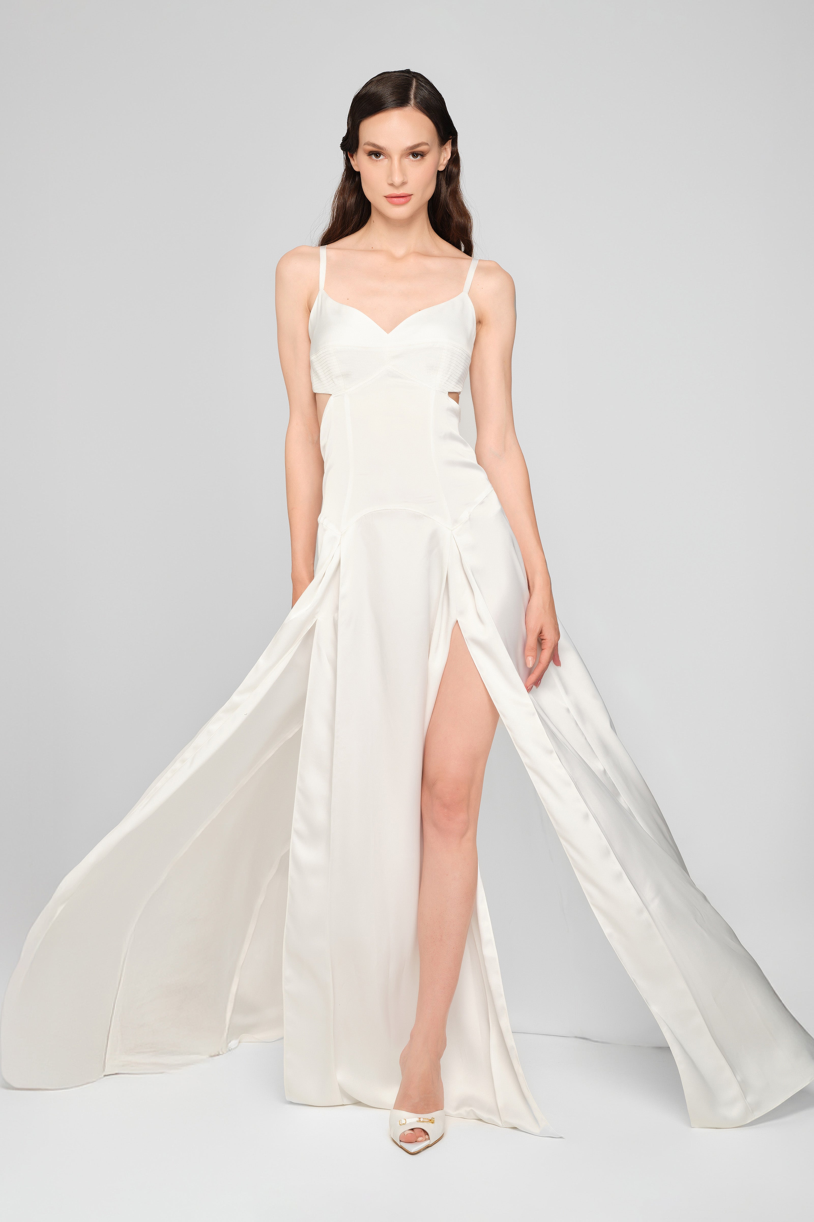 Rochie alba lunga din satin Escapade