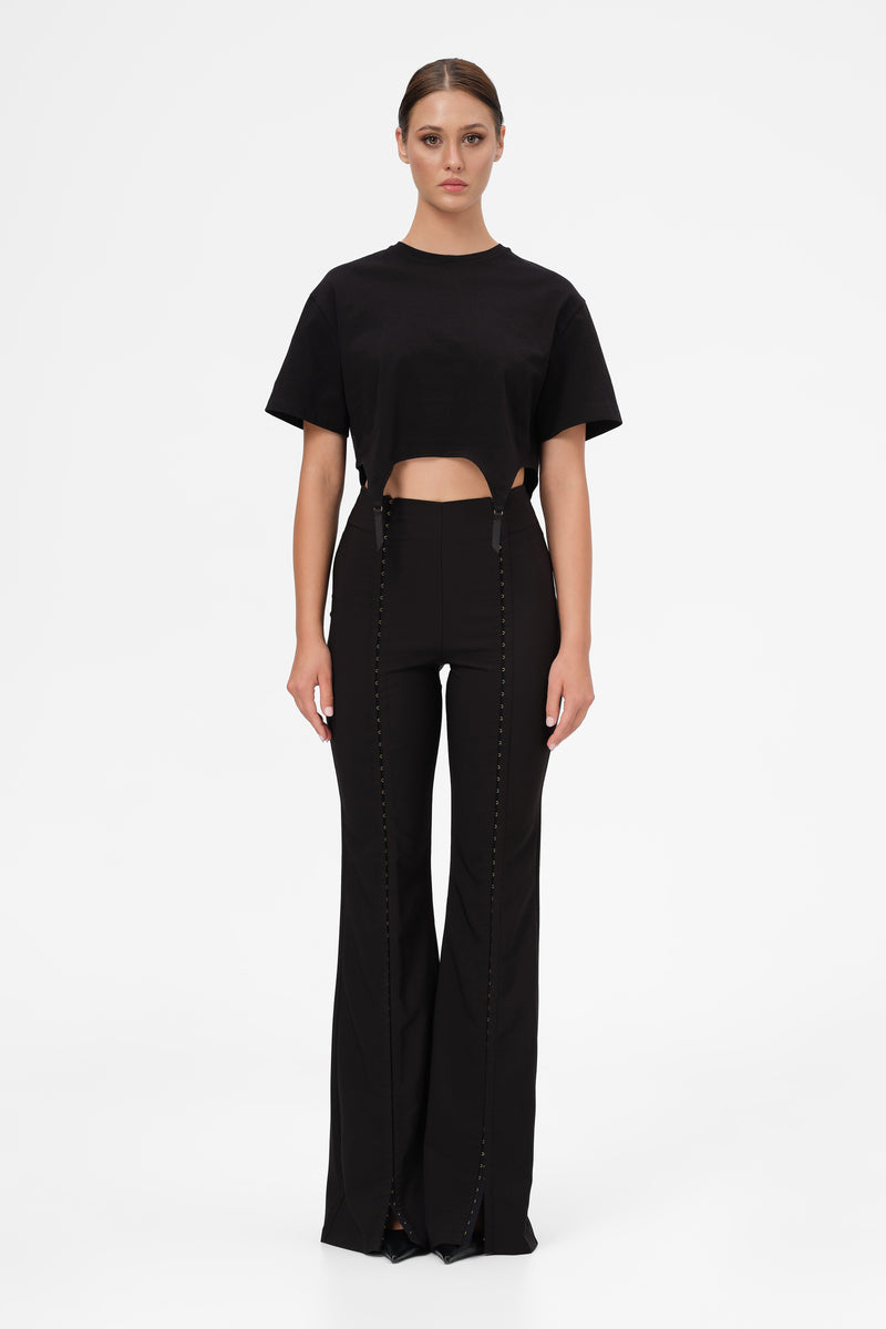Garter Cropped T-Shirt Black