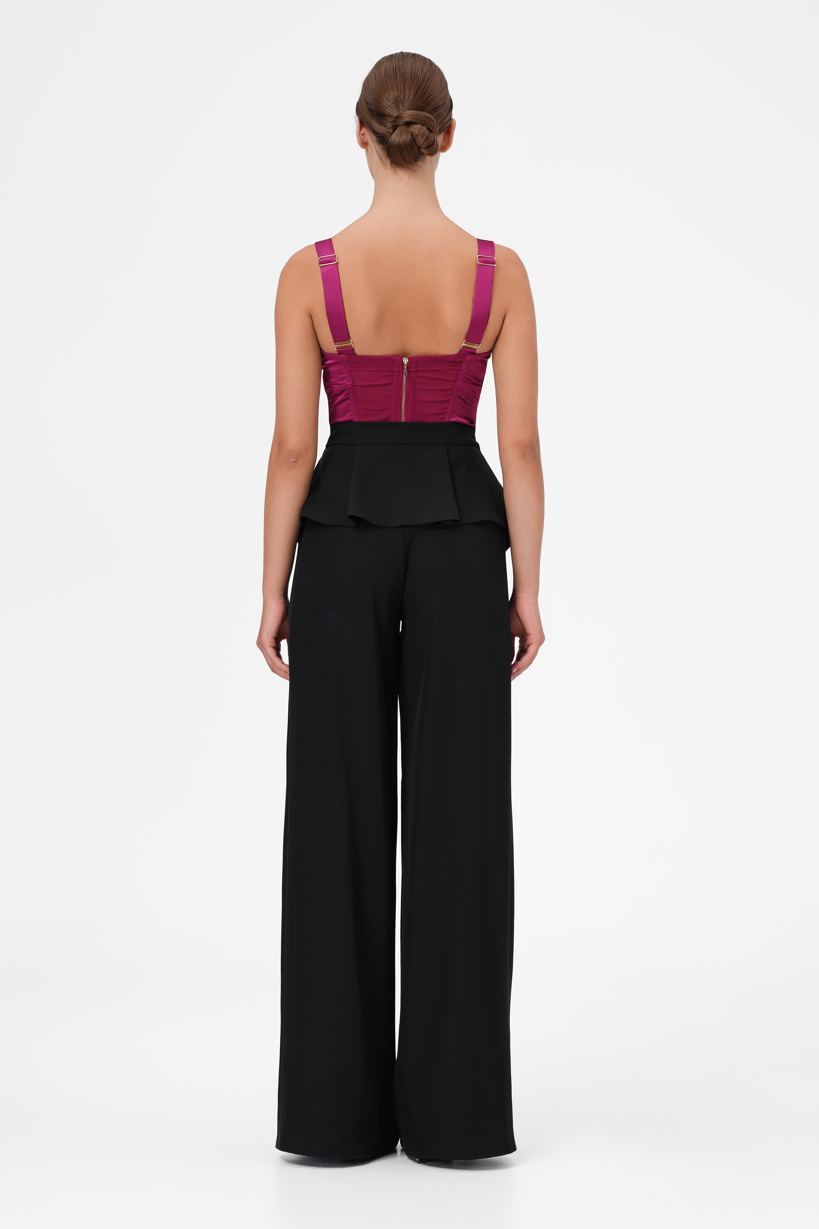 Corset roz intens din satin cu cupe Sculpt
