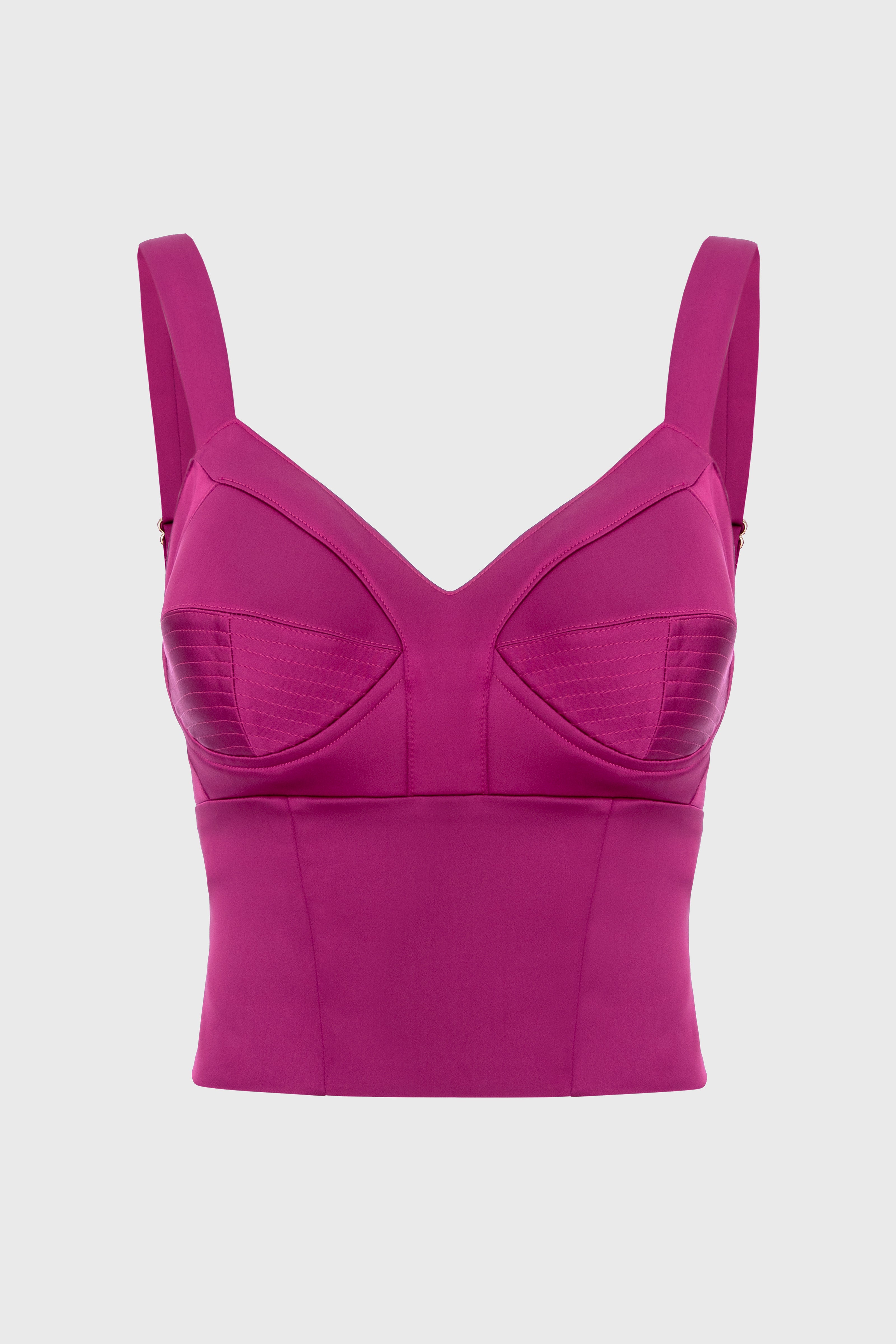 Corset roz intens din satin cu cupe Sculpt
