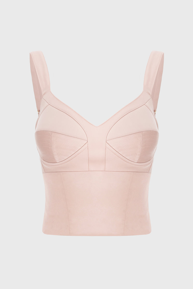 Corset roz pudrat din satin cu cupe si insiretare Sculpt