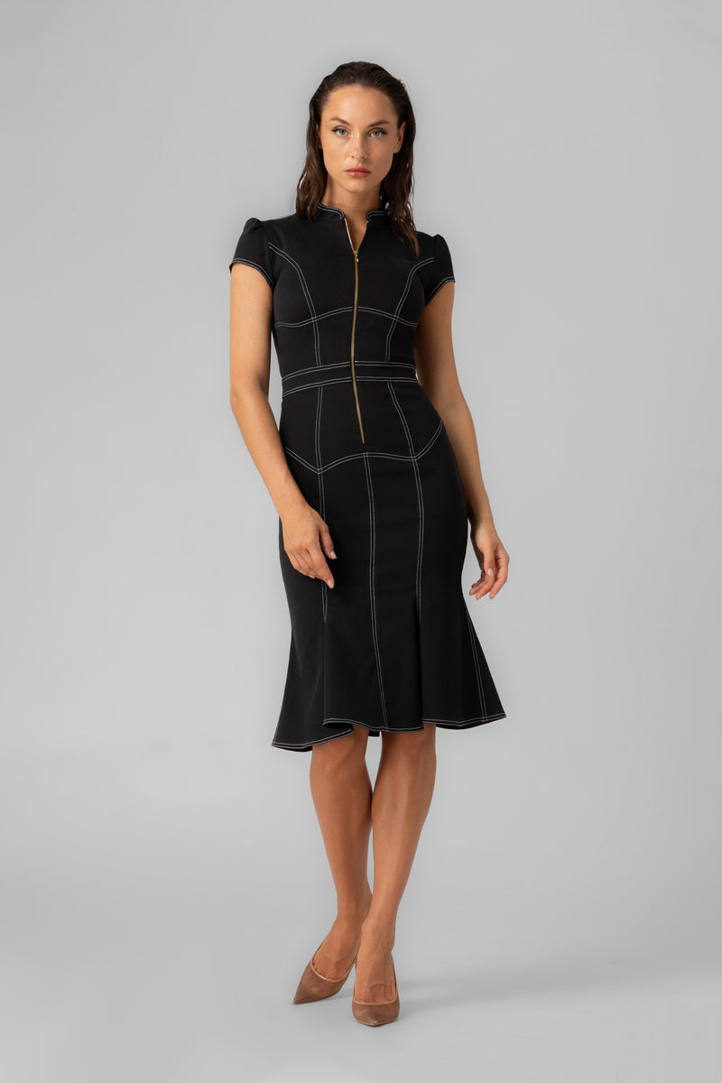 Underline Denim Dress Black