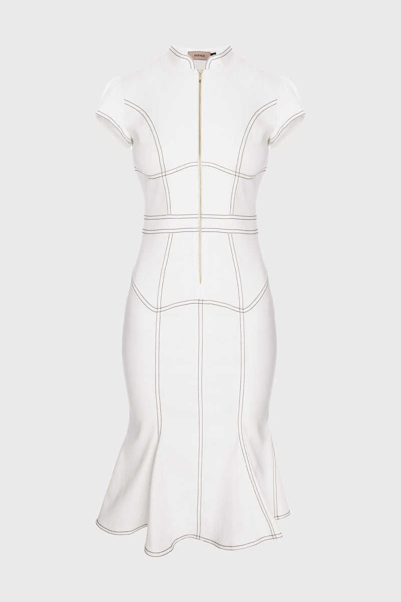 Underline Denim Dress White