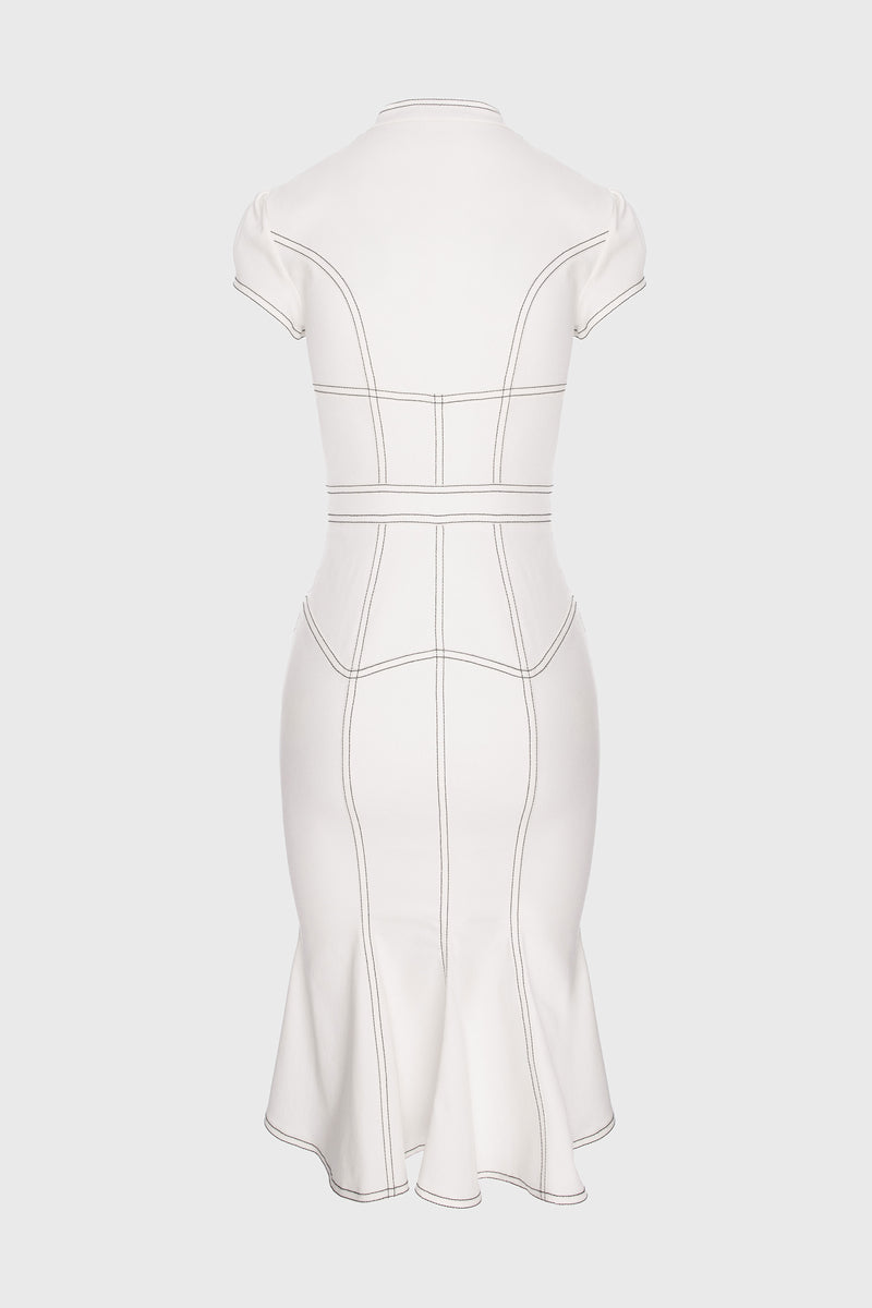 Underline Denim Dress White