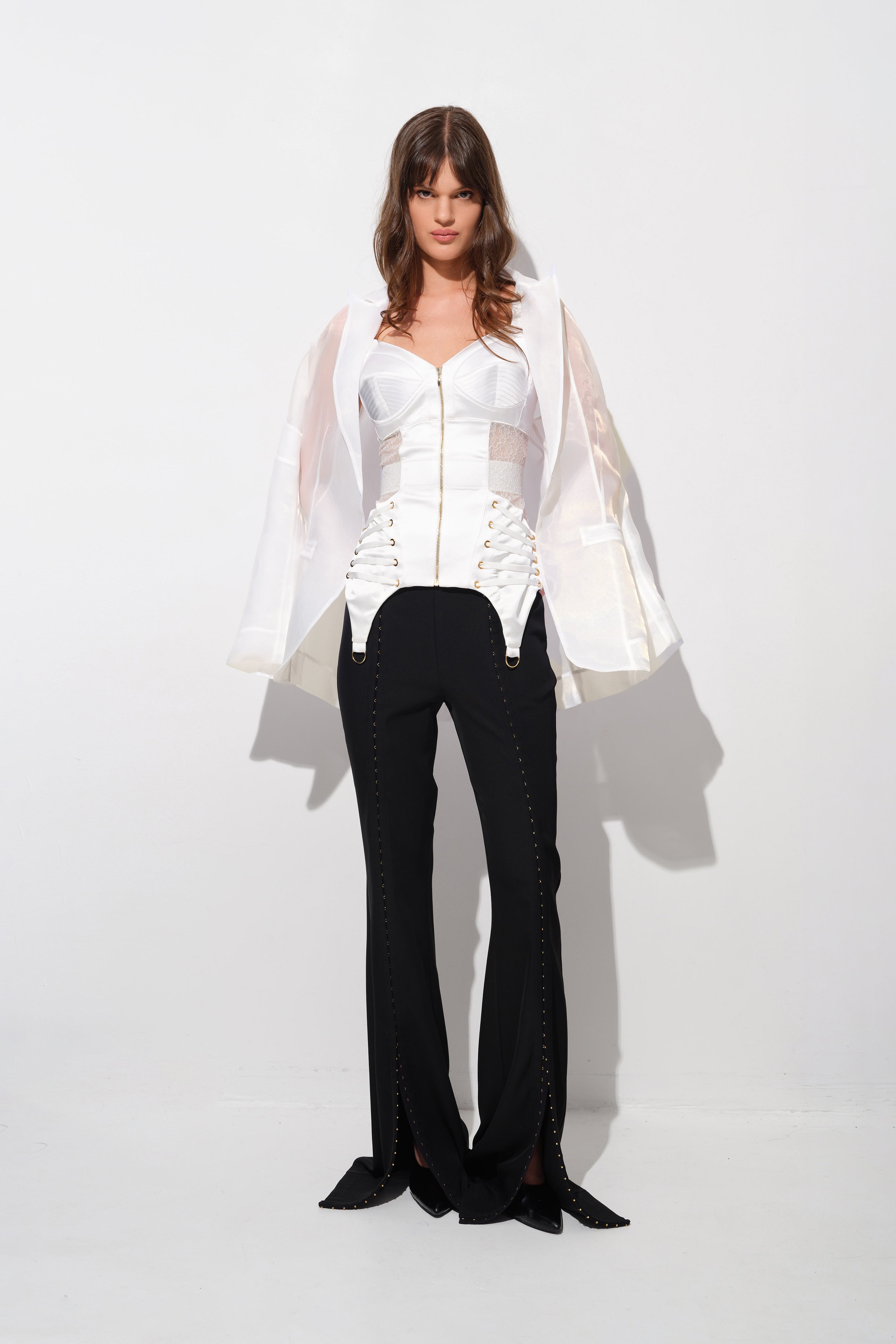 Corset alb din satin si dantela Zest
