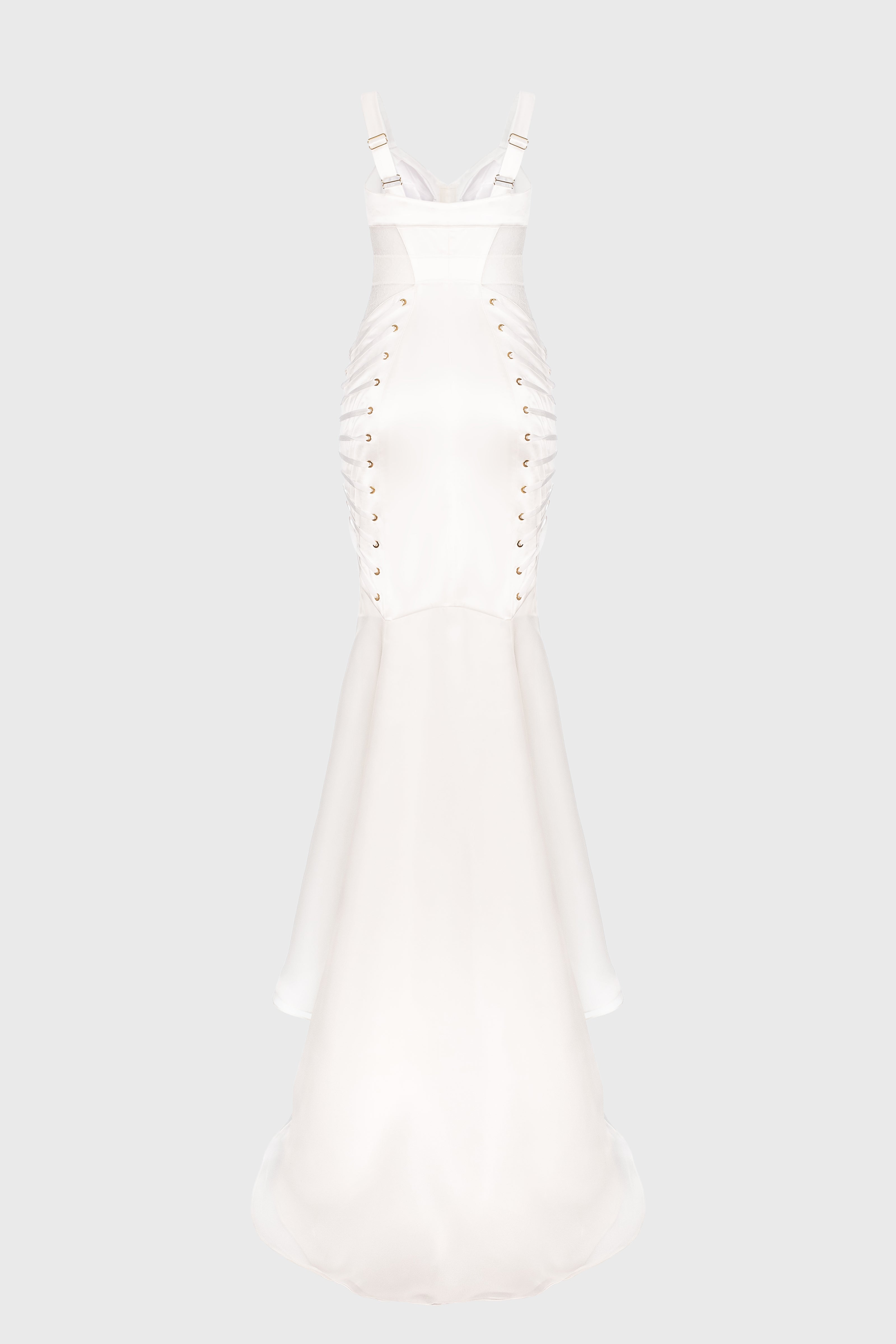 Rochie alba lunga din satin si dantela Zest