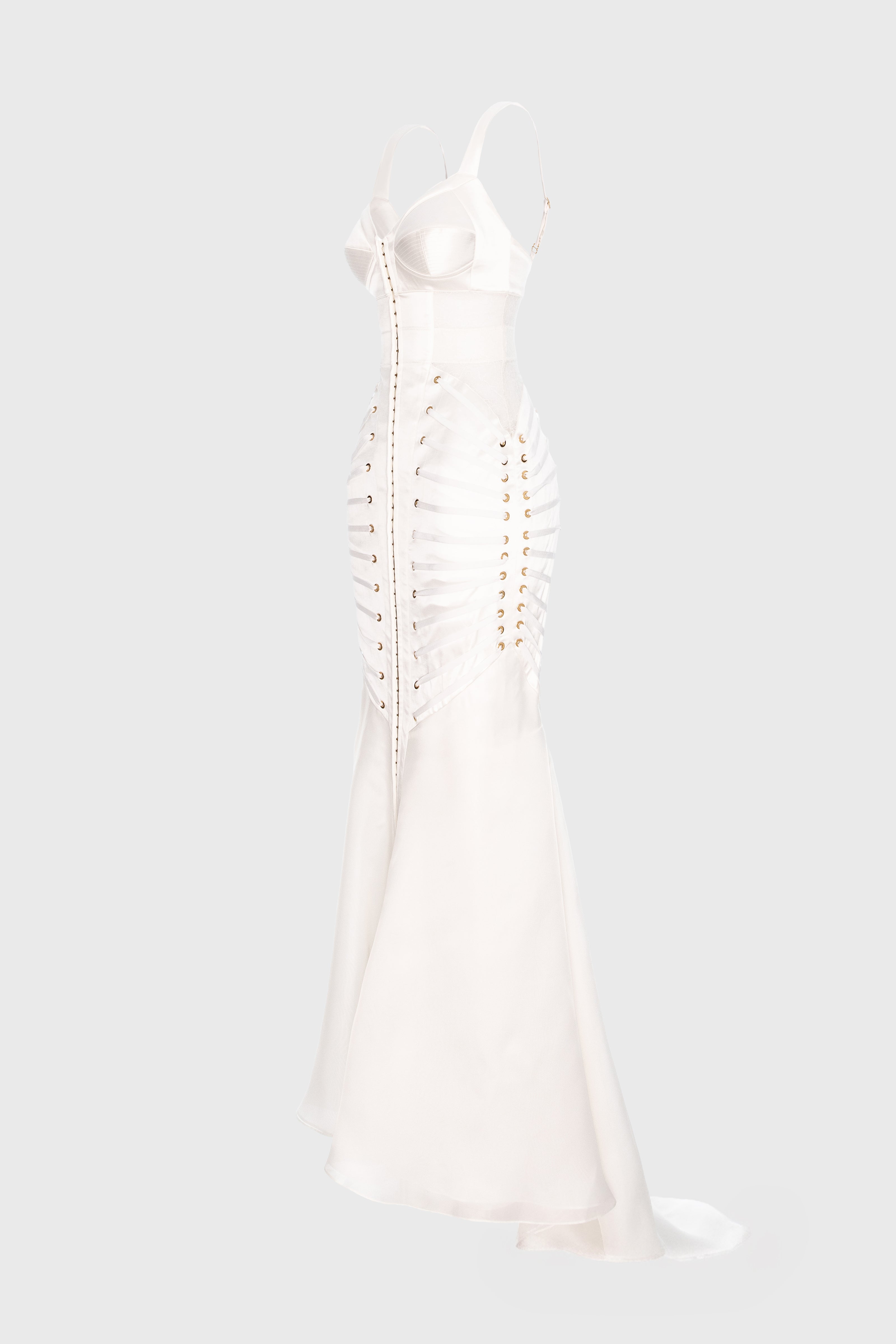 Rochie alba lunga din satin si dantela Zest