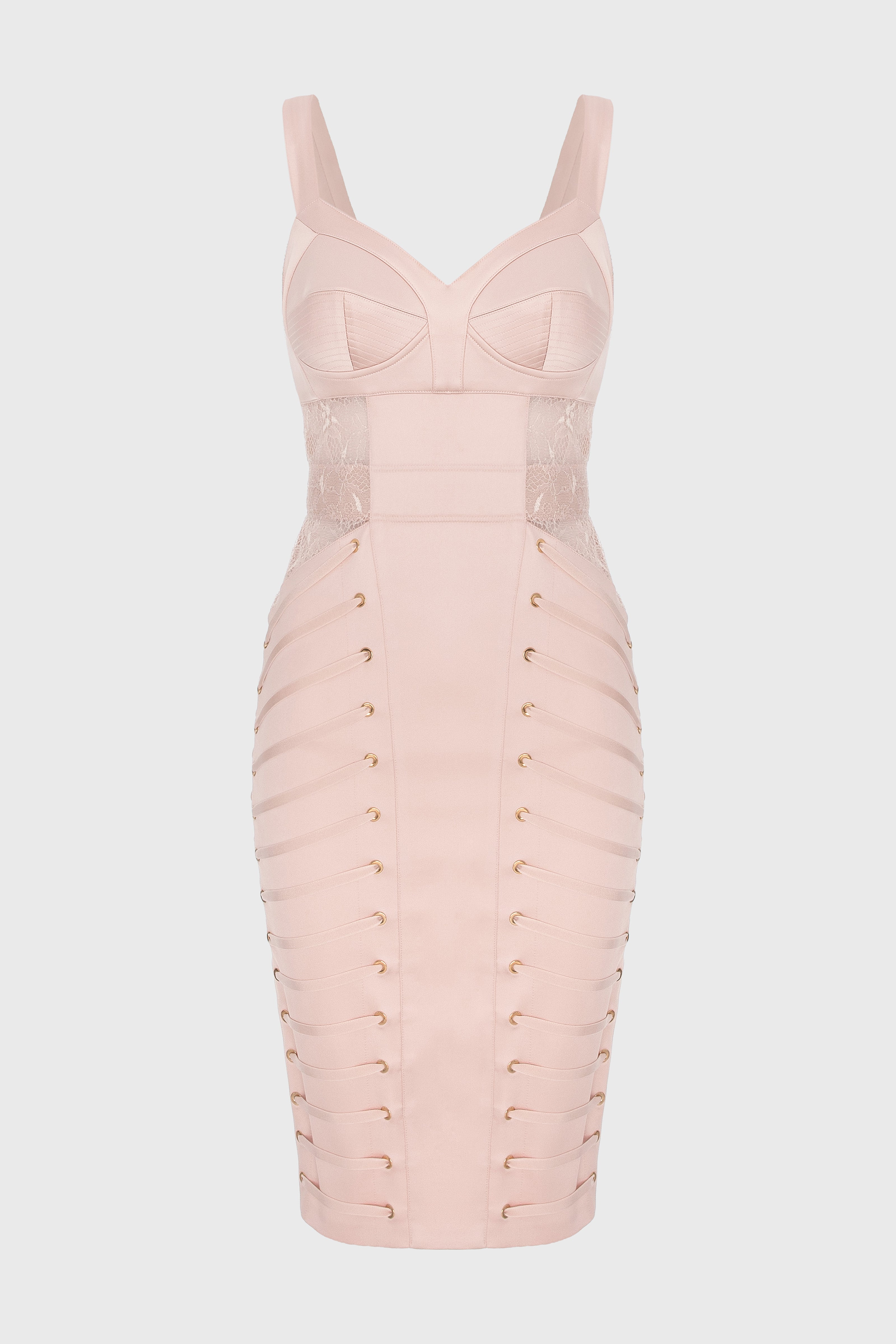 Rochie roz pudra midi din satin si dantela Zest