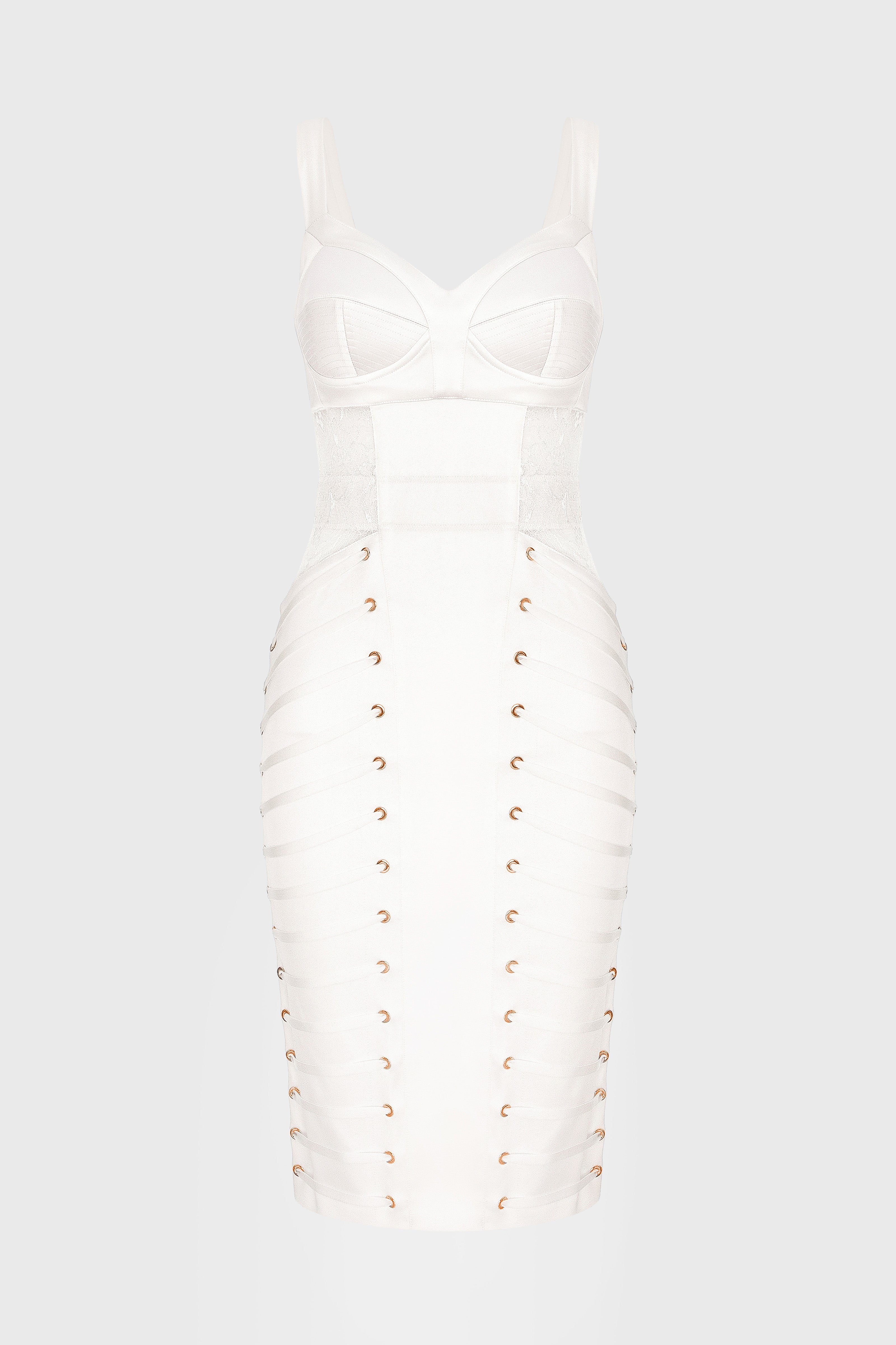 Rochie alba midi din satin si dantela Zest