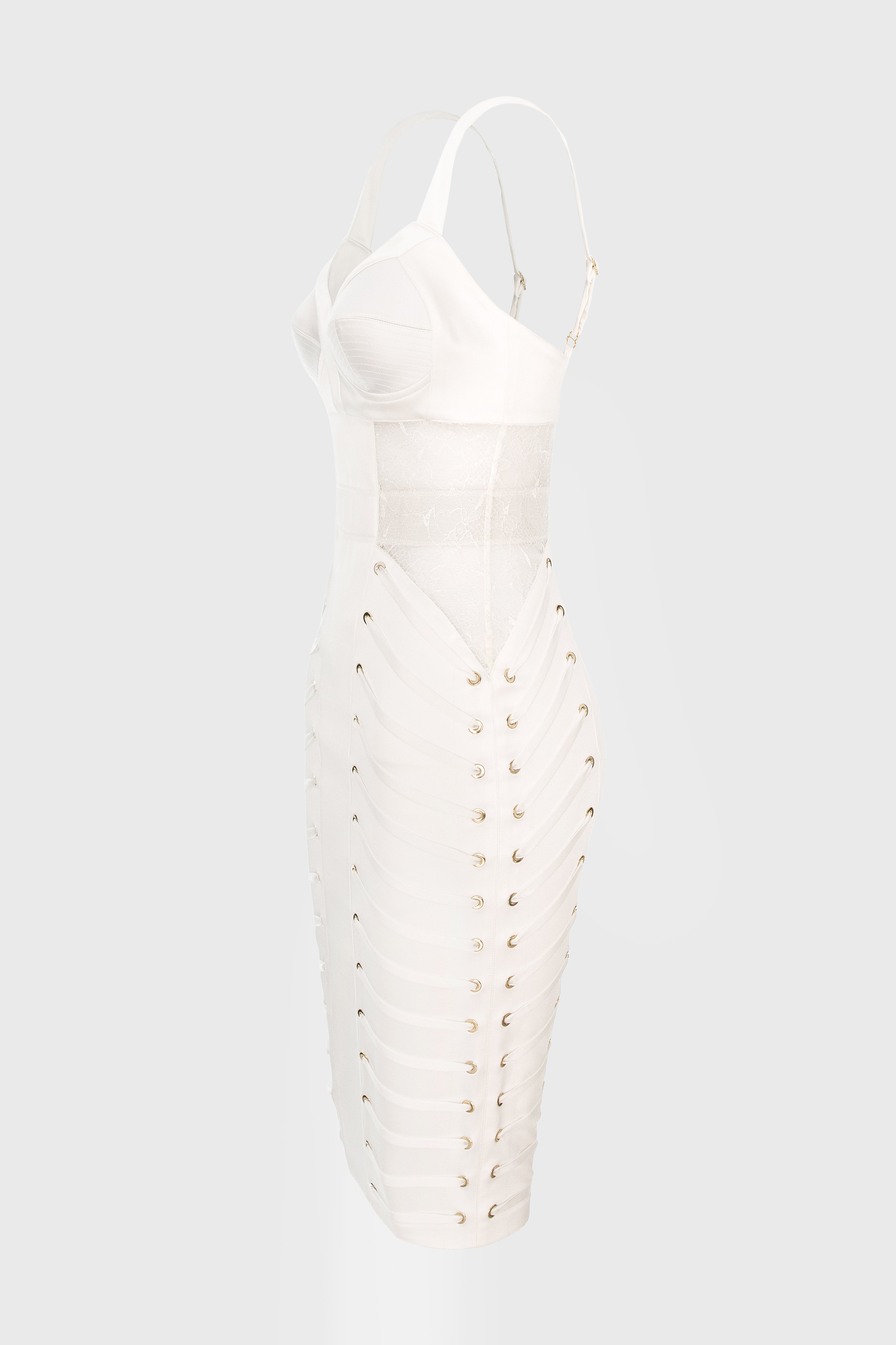 Rochie alba midi din satin si dantela Zest
