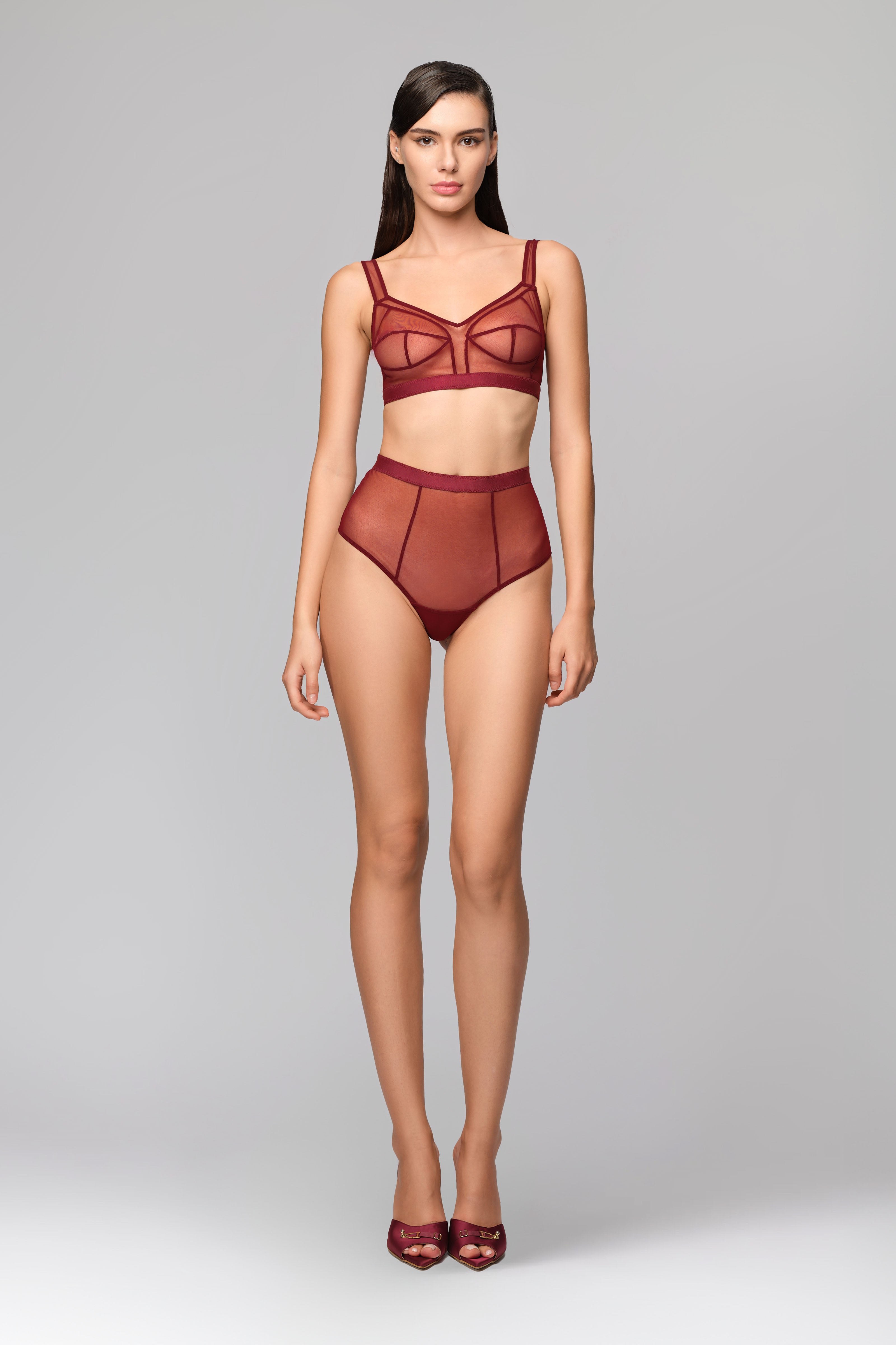 Sculpt Bi-Stretch Sheer Panties Dark Red