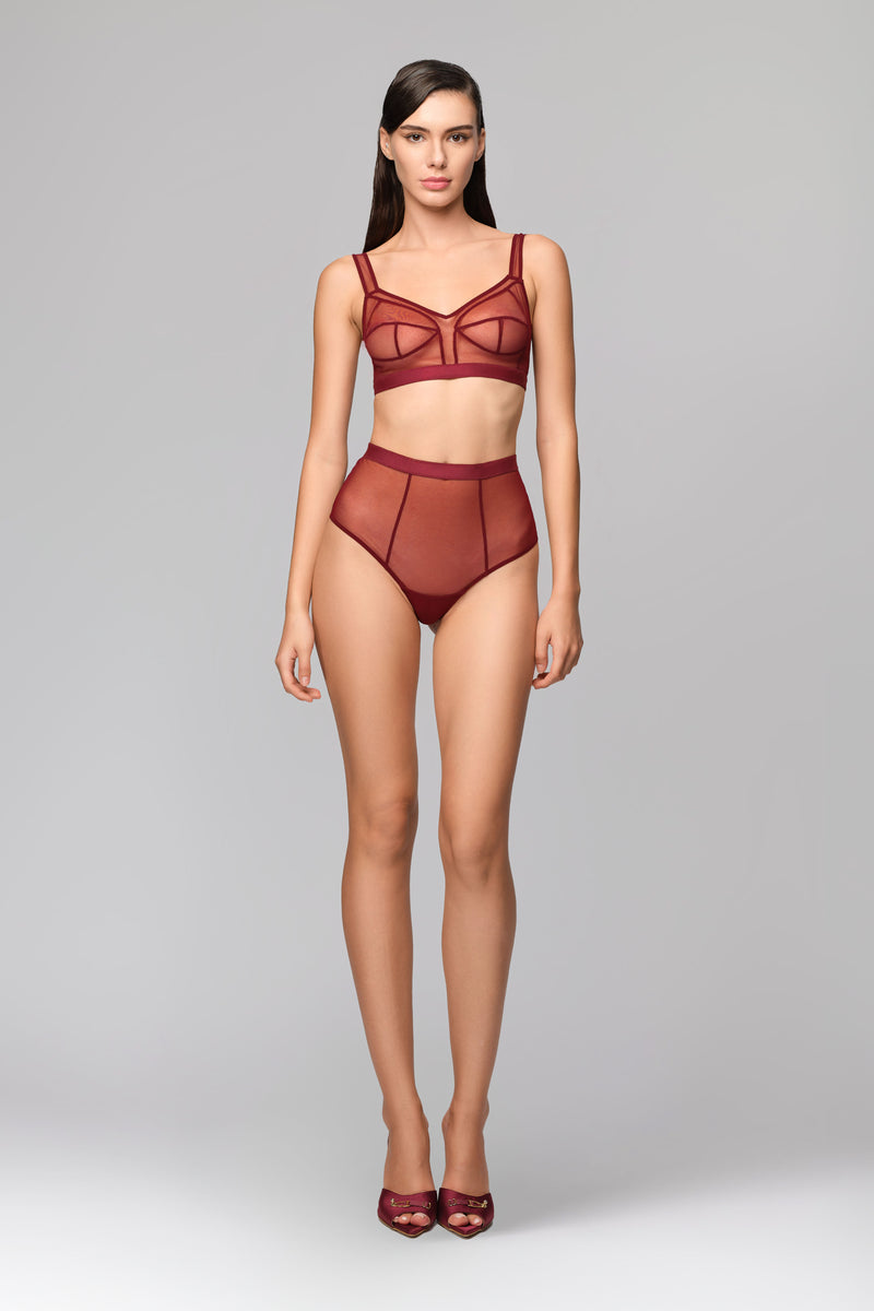 Sculpt Bi-Stretch Sheer Panties Dark Red